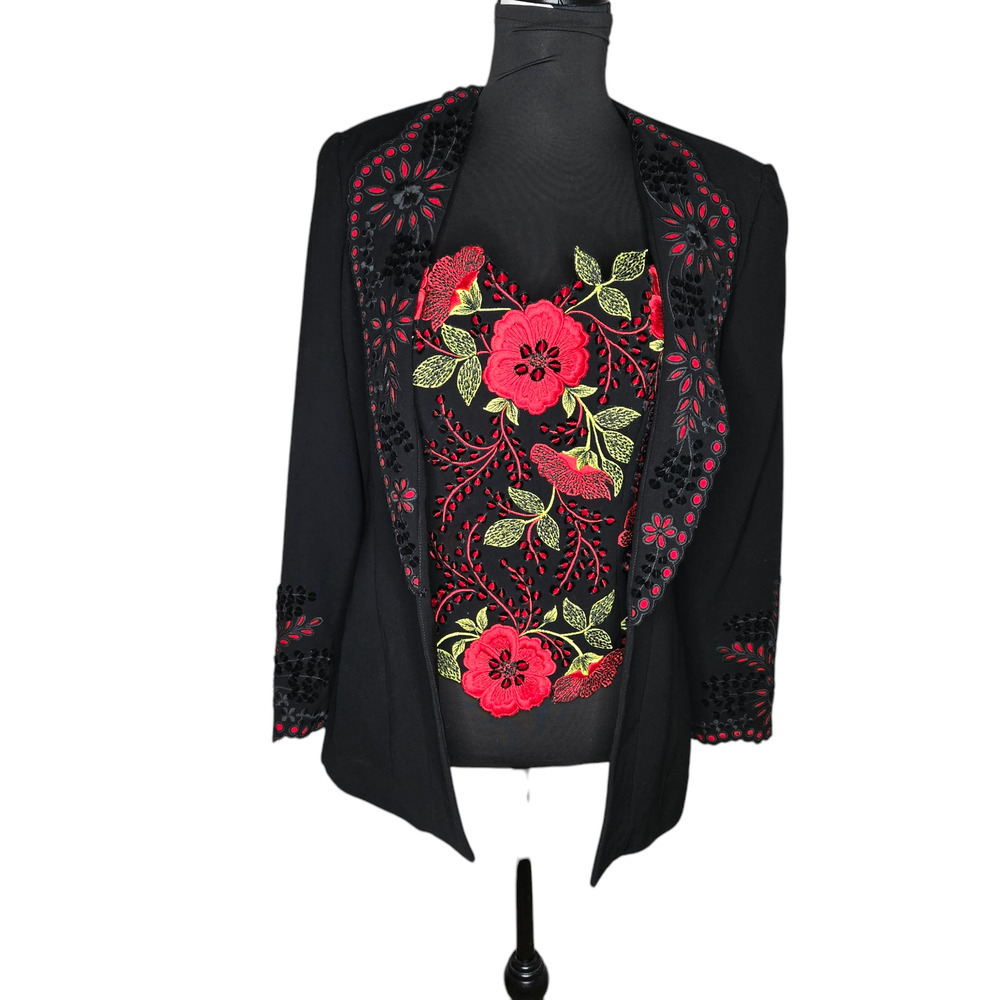 Fe Zandi Beverly Hills‎ Vintage Pant Suit W/ Embroidered Floral Top Size: S